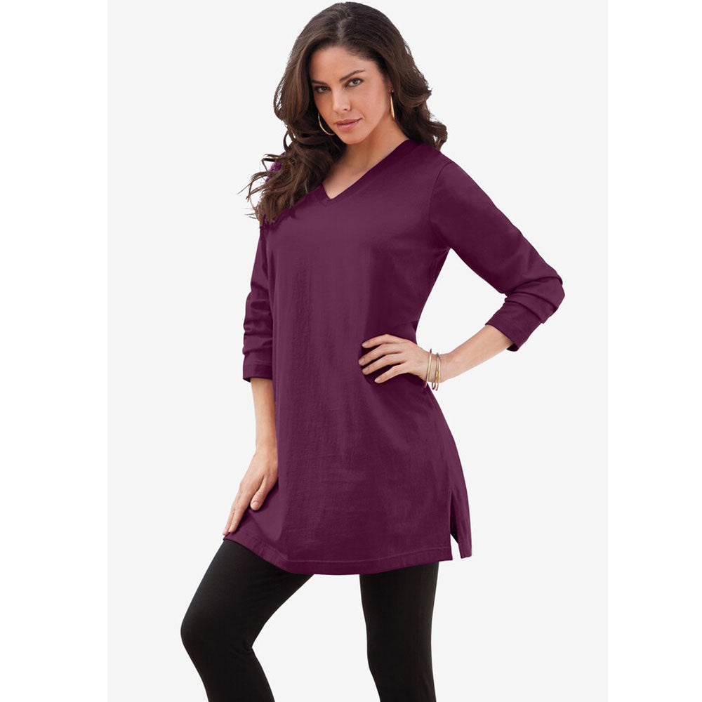 Dark Berry Long-Sleeve V-Neck Ultimate Tunic PSW-8719