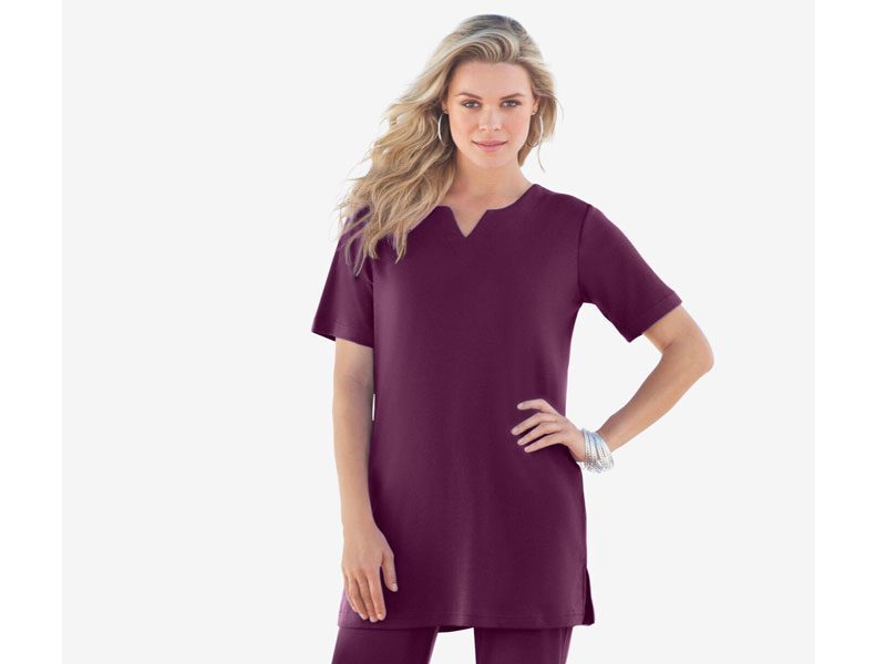 Dark Berry Notch Neck Soft Knit Tunic PSW-7181