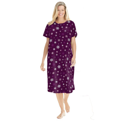 Dark Berry Snowflake Women Short Sleeve Sleepshirt PSW-8527