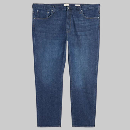 Men’s Dark Blue Regular Fit Stretch Jeans — straight leg, garment-washed, regular waist,