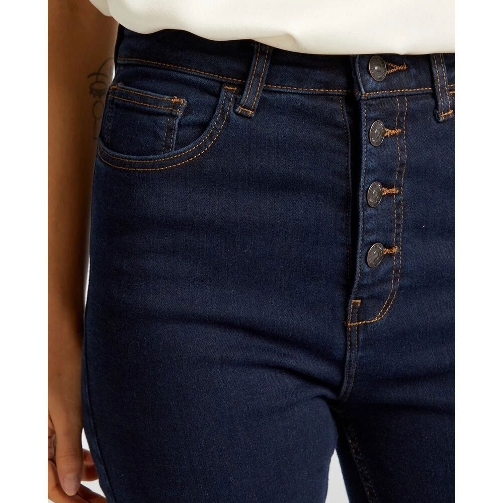 Dark Blue High Rise Button Fly Skinny Jeans PSW-7851