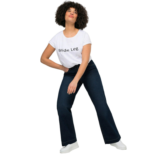 “Dark Blue Stretch Comfort Flare Jeans – plus size regular fit long flared denim with regular stretch”