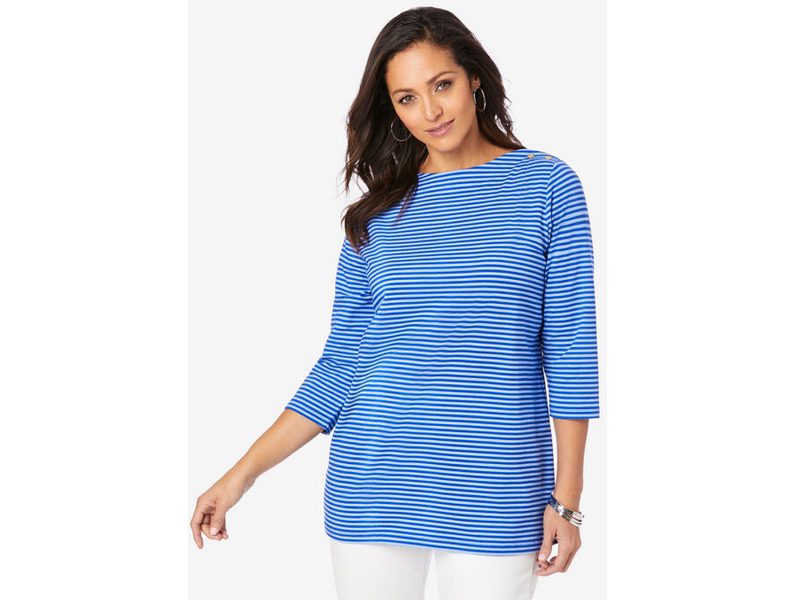 Plus Size Women Stripe Boatneck Tunic PSW-6430