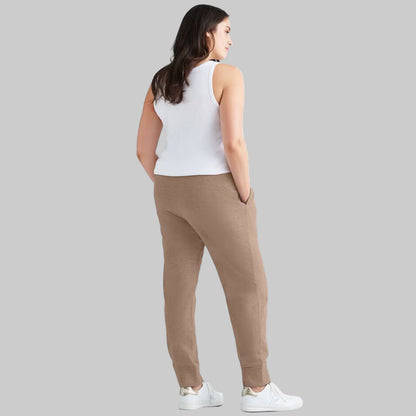 Dark Taupe French Terry Sweatpants with elastic waistband, drawstring, and ribbed cuffs — soft ankle-length plus size joggers for women.