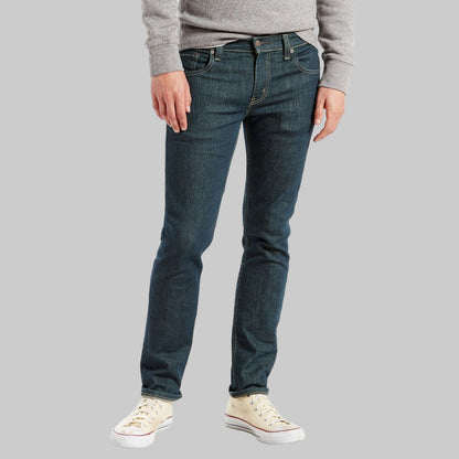 Front view of Dark Teal Slim Fit Stretch Jeans in a rich teal wash, slim fit cut with stretch for comfort.