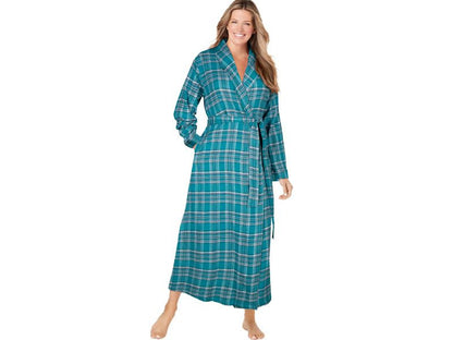 Dark Turquoise Plaid Long Flannel Robe PSW-7054