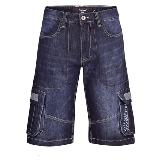 Dark Wash Denim Knee Length Cargo Shorts PSM-8874