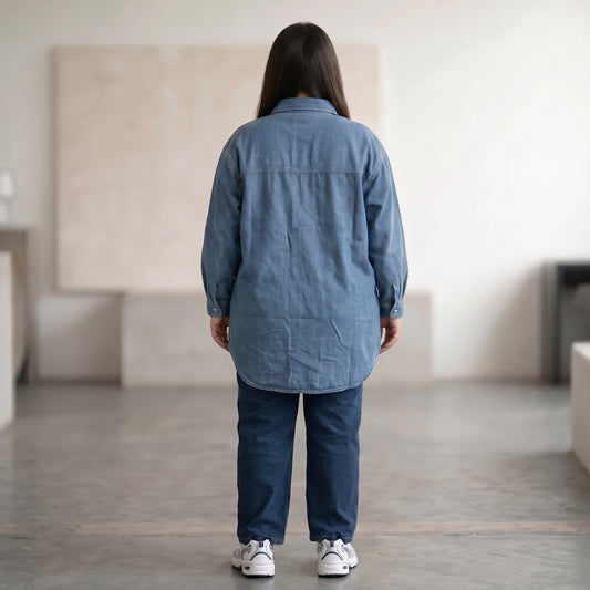 Dark Blue Denim Long Shirt PSW-11771