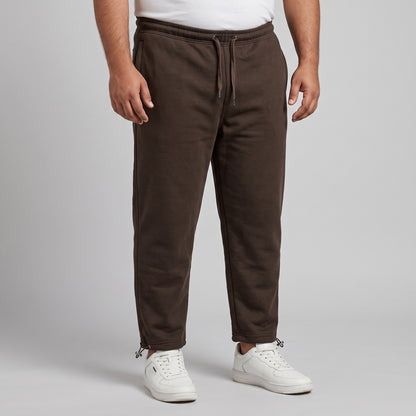 Dark Brown Fleece Trousers for Men with Zip Pockets and Adjustable Bottom Opening