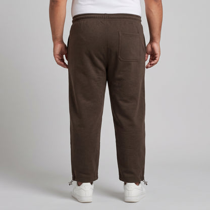 Dark Brown Fleece Trousers for Men with Zip Pockets and Adjustable Bottom Opening