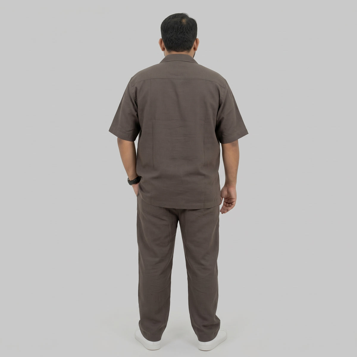 Dark Brown Irish Linen Cuban Collar Co-Ord Set with Cuban collar shirt and matching trousers