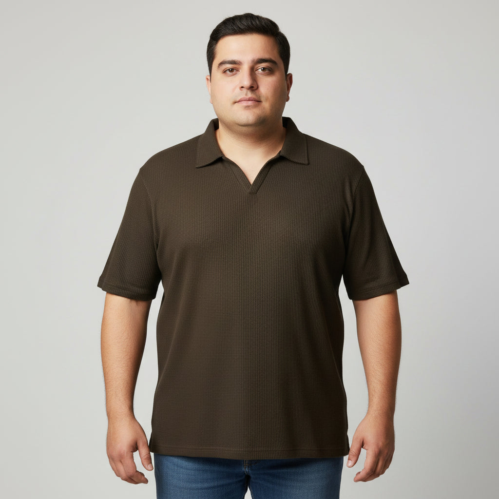 Dark Brown Waffle Knit Thermal T-Shirt  PSM-11283