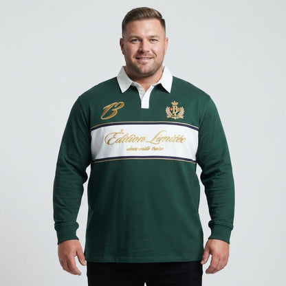 Dark green embroidered contrast stripe polo shirt in Jersey Cotton