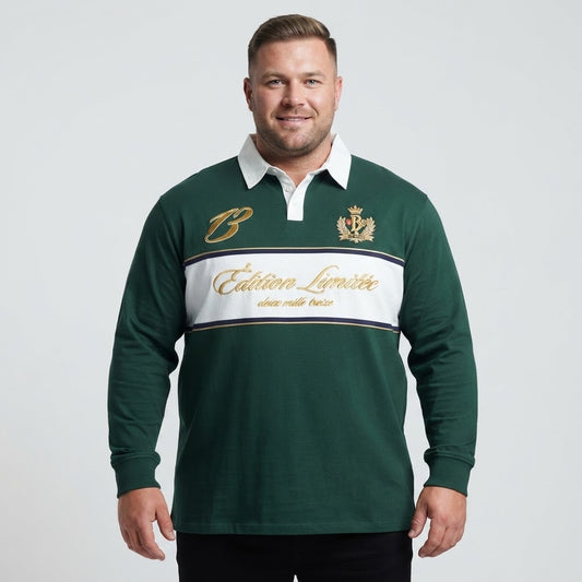 Dark green embroidered contrast stripe polo shirt in Jersey Cotton