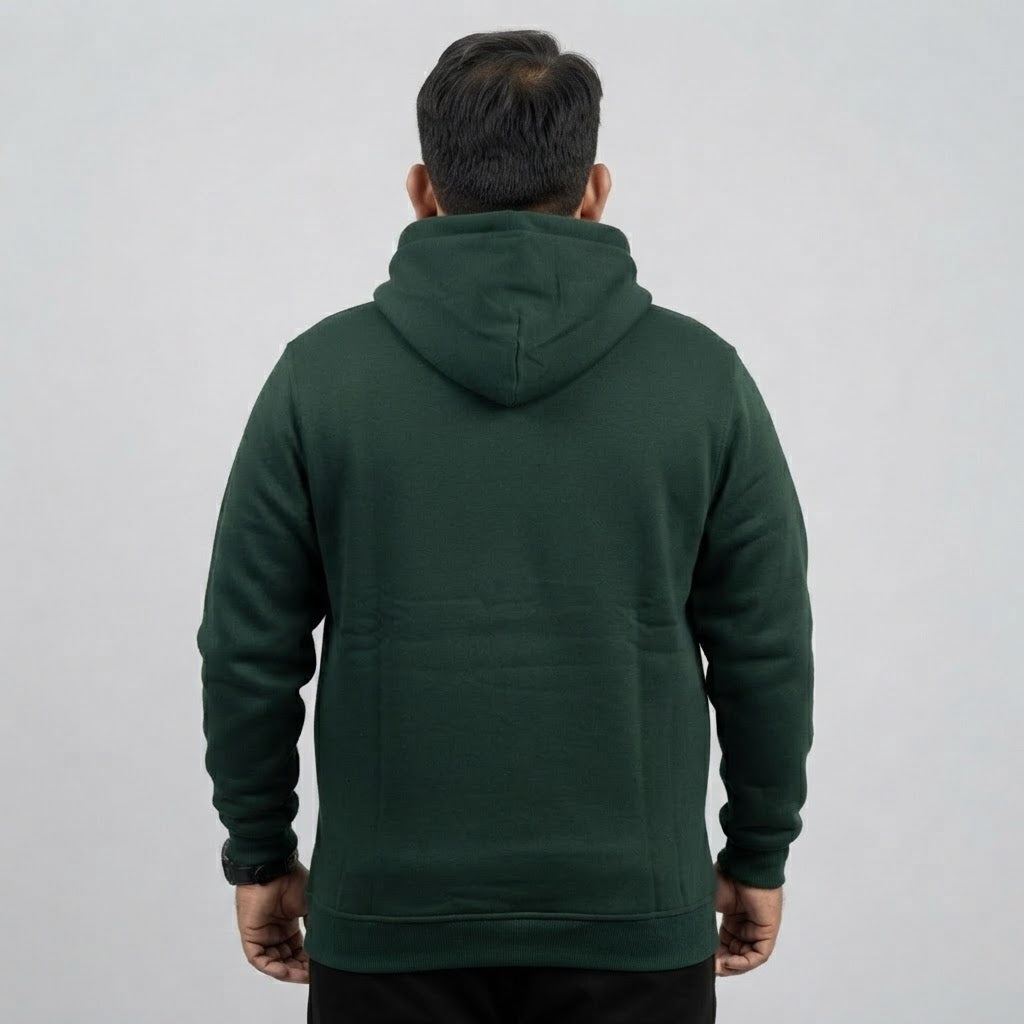 Dark green fleece zipper hoodie for men with a full front zip and attached hood.
