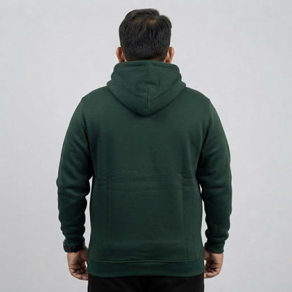 Dark green fleece zipper hoodie for men with a full front zip and attached hood.