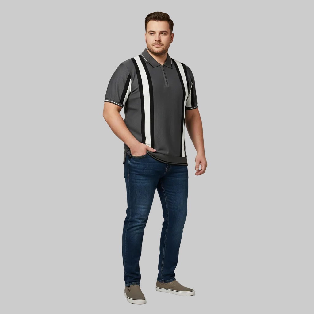 Dark Grey Vertical Stripe Polo T-Shirt PSM-10641