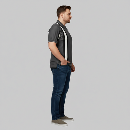 Dark Grey Vertical Stripe Polo T-Shirt PSM-10641