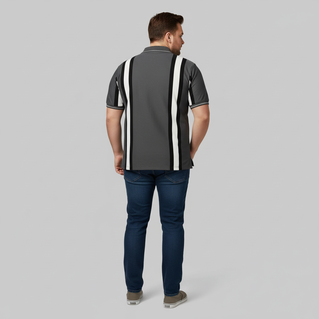 Dark Grey Vertical Stripe Polo T-Shirt PSM-10641