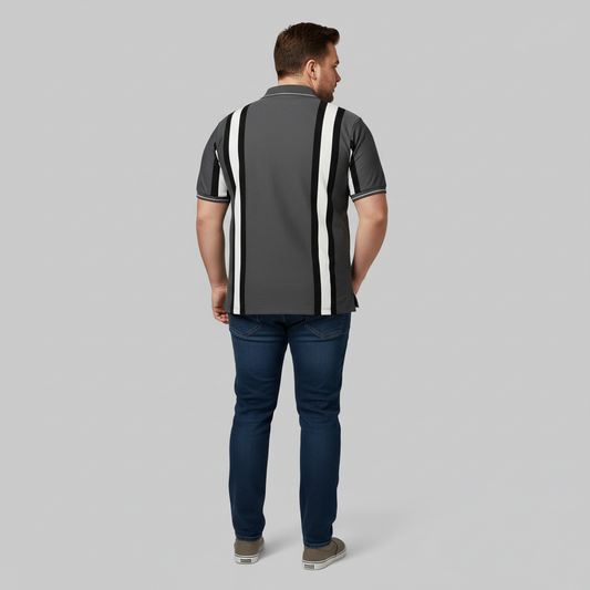 Dark Grey Vertical Stripe Polo T-Shirt PSM-10641