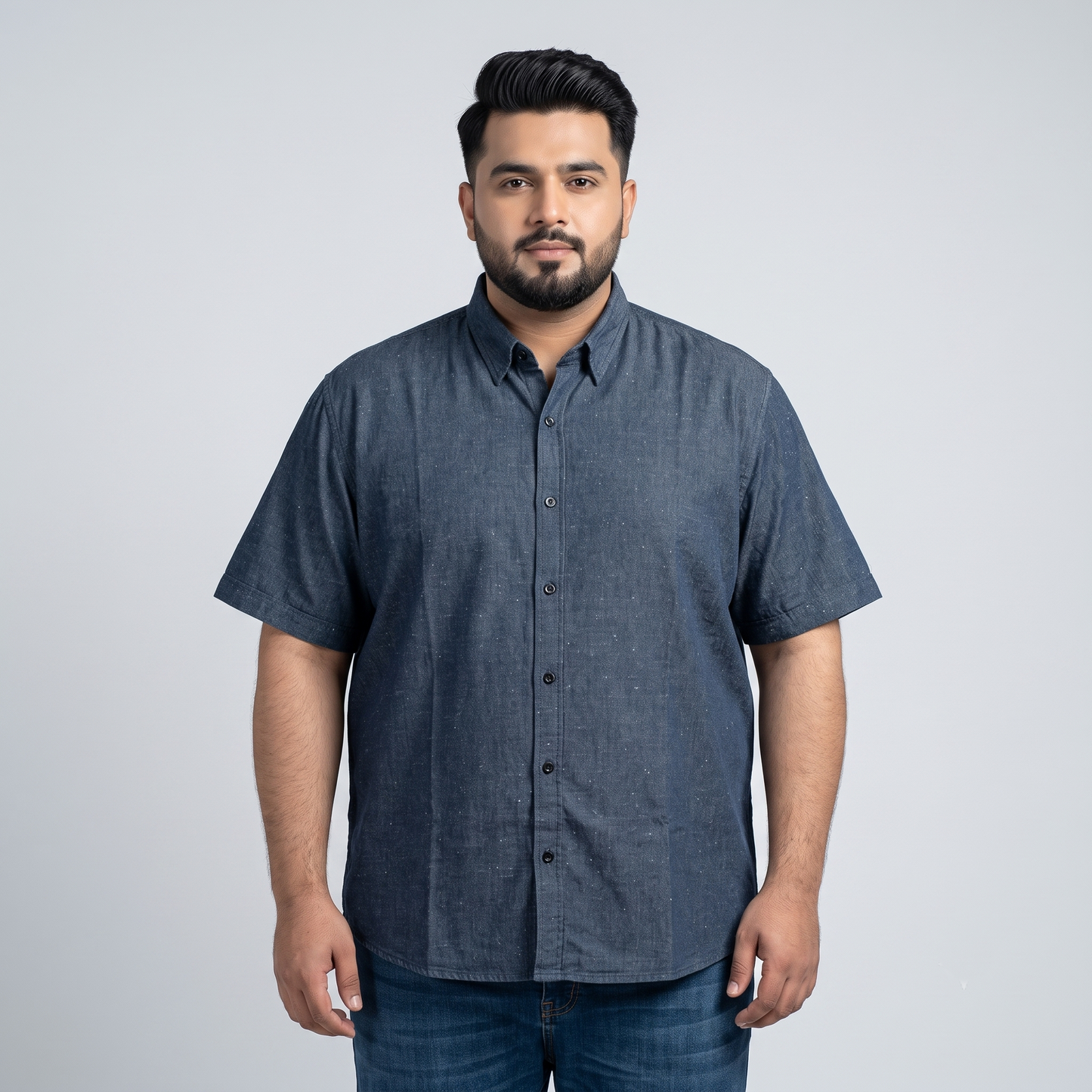 Dark Indigo Denim Tencel  Half Sleeve Casual Shirt PSM-11289