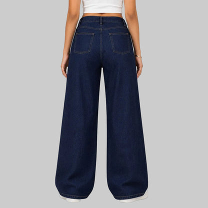 Dark indigo plus size high-waisted wide-leg jeans front view denim pants fashion fit for curvy women style outfit casual wear