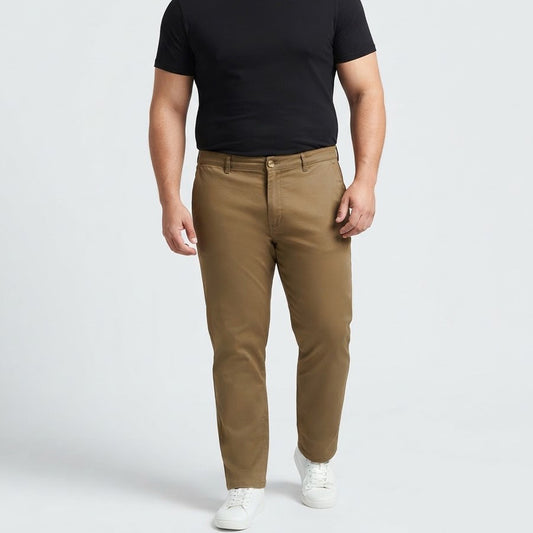 Dark Khaki Cotton Chino Pants made from slightly stretchable cotton fabric 
