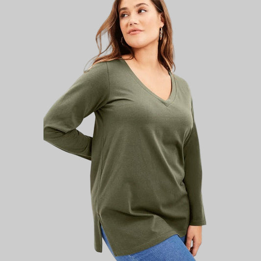 Dark Olive Green Long-Sleeve V-Neck Tunic PSW-9204