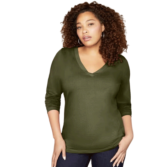 Dark Olive Green Long-Sleeve V-Neck Tunic PSW-9271