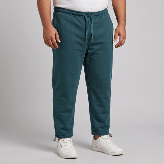 Dark Teal Fleece Trousers for Men with Zip Pockets and Adjustable Bottom Opening