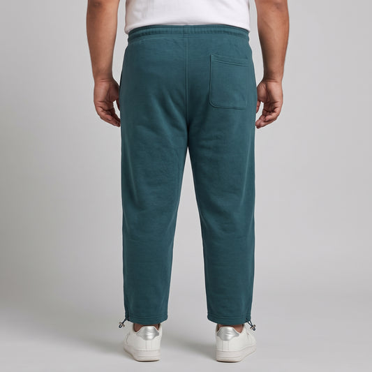 Dark Teal Fleece Trousers for Men with Zip Pockets and Adjustable Bottom Opening