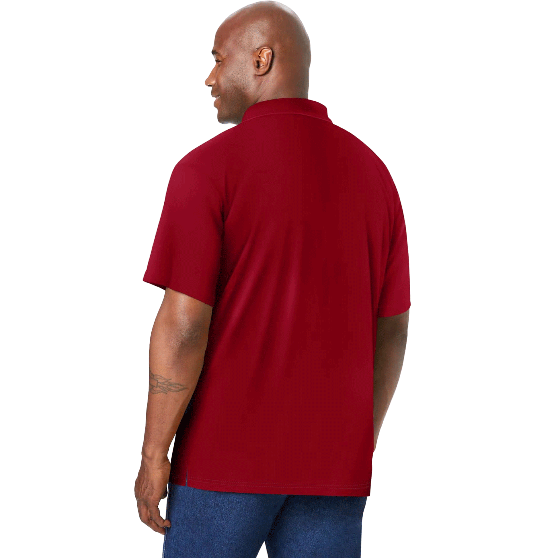 Deep Burgundy Colorblock Moisture-Wicking Polo Shirt with contrasting panels, featuring a breathable fabric and classic polo collar for comfort and active wear.
