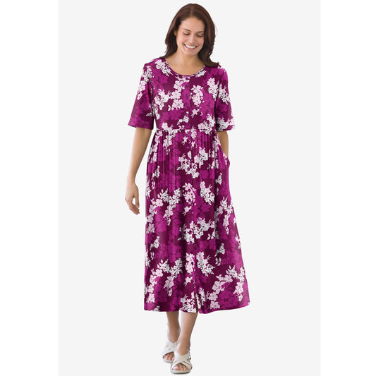 Deep Claret Graphic Bloom Button Front Essential Dress PSW-8218