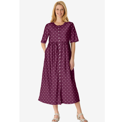 Deep Claret Polka Dot Button Front Essential Dress PSW-8220