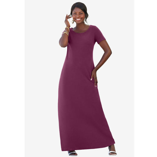 Deep Claret Stretch Cotton T-Shirt Maxi Dress PSW-8501