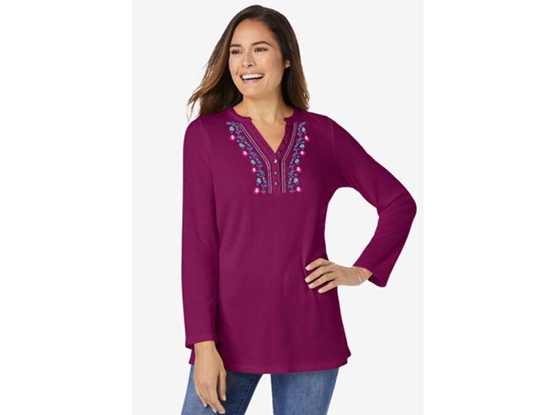 Deep Claret Vine Embroidery Thermal Shirt PSW-7036