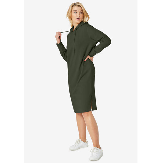 Deep Olive Hooded Sweatshirt Dress PSW-8667