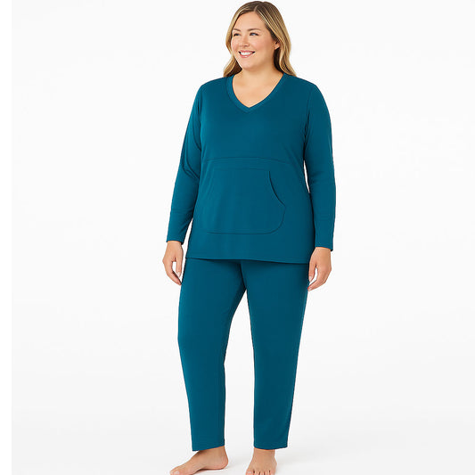 Deep Teal 2-Piece Lounge Set featuring a long-sleeve top and matching pants, designed for comfort and relaxation.