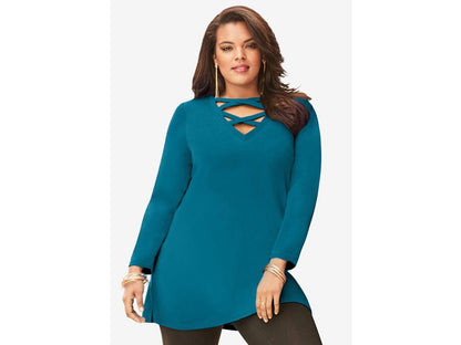 Deep Teal Plus Size Crisscross Tunic Sweatshirt PSW-6068