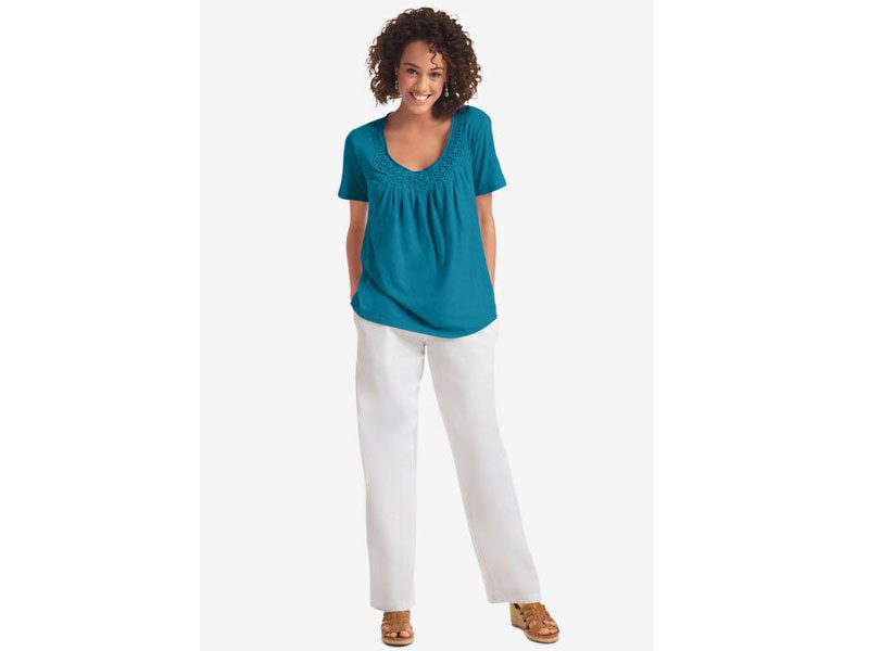 Deep Teal Crochet Trim Knit Top PSW-7180