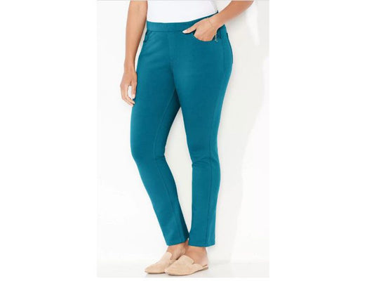 Deep Teal French Terry Plus Size Women Jeans PSW-5135