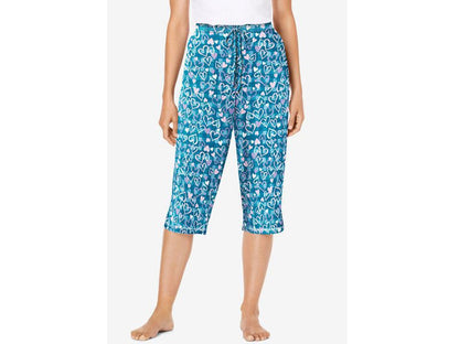 Deep Teal Hearts Knit Sleep Capri PSW-6970