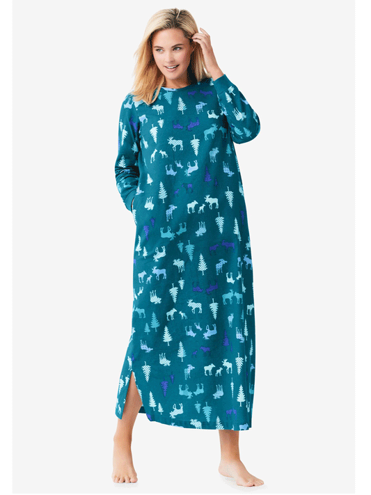 Deep Teal Moose Cotton Flannel Lounger PSW-9048