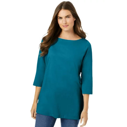 Deep Teal Perfect Three-Quarter Sleeve Boatneck Tee PSW-7933