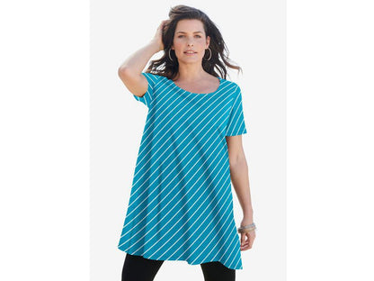 Deep Turquoise Bias Stripe Scoopneck Swing Ultimate Tunic PSW-6934