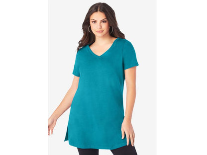 Deep Turquoise Short Sleeve V Neck Ultimate Tunic PSW-7191