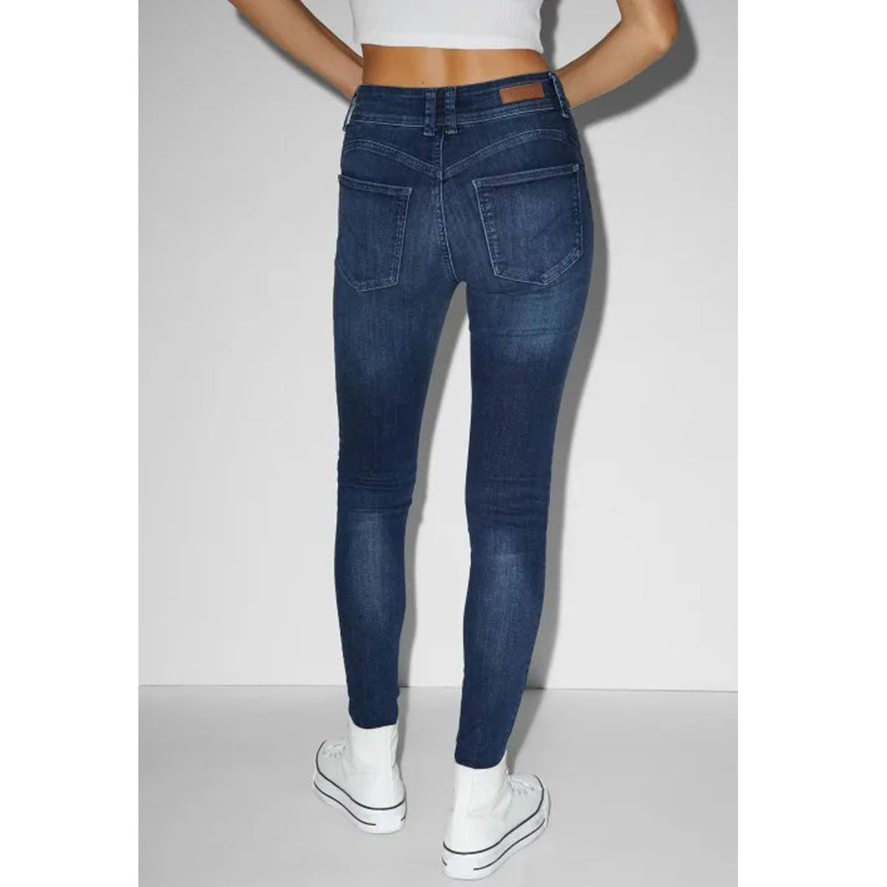 Denim Blue Mid-Waist Skinny Plus-Size Jeans PSW-8781