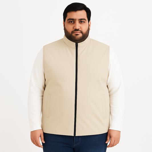 Desert Sand Plus-Size Sleeveless Puffer Jacket PSM-10003