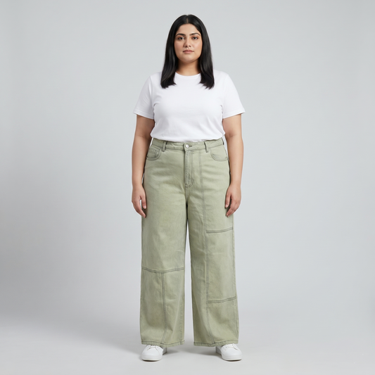 Desert Washed Panel Wide-Leg Jeans PSW-11078