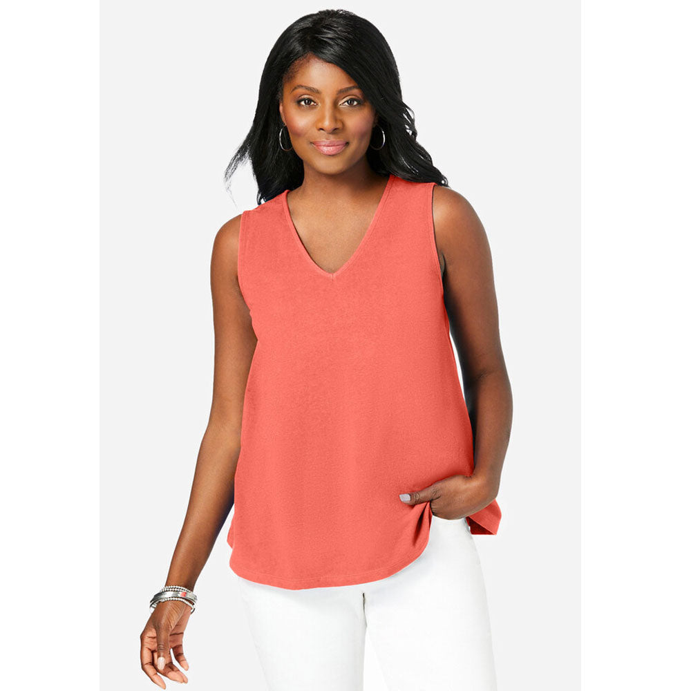 Dusty Coral Stretch Cotton V-Neck Trapeze Tank PSW-7958